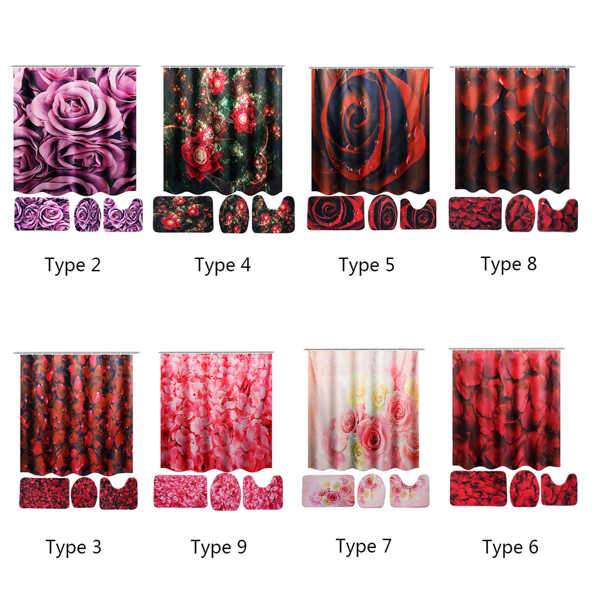 سجادة ضد الإنزلاق مجموعة غطاء المرحاض غطاء 4 قطع الحمام رمى حصيرة حمام دش الستار للماء العفن سريعة الجافة التجاعيد ريسيستان