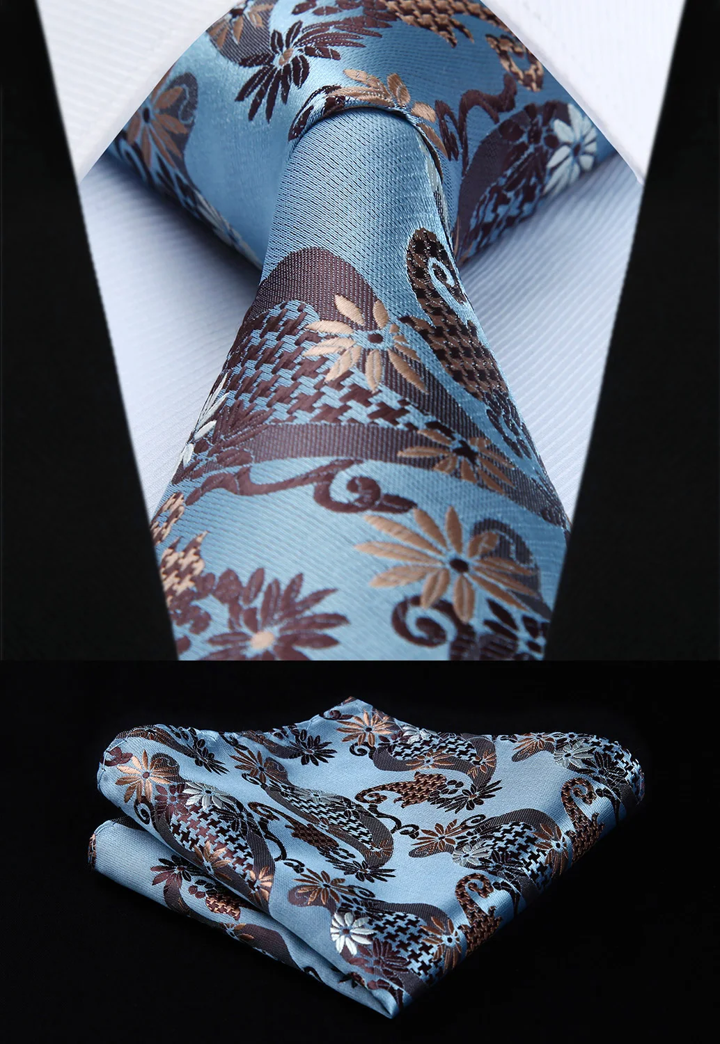 

Woven Classic Men Tie Necktie TP828B8S Blue Brown Paisley 3.4" Silk Tie Pocket Square Party Wedding Handkerchief Set