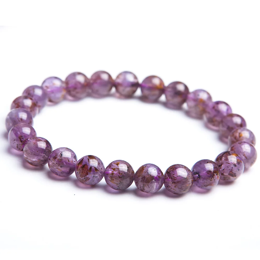 

Top Quality Natural Cacoxenite Purple Rutilated Quartz Bracelets 8mm Women Men Stretch Crystal Round Beads Bracelet AAAA
