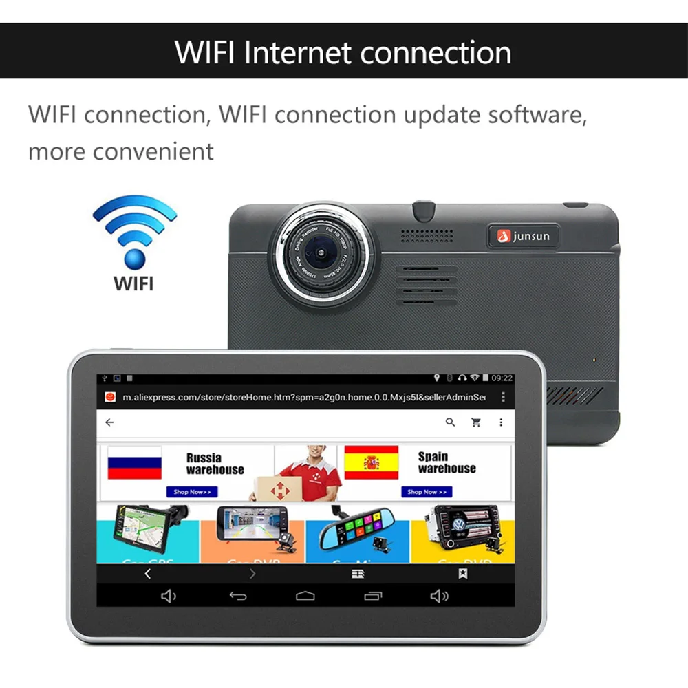 Junsun 7inch Car DVR camera Android GPS Navigation WIFI Bluetooth car video Recorder Registrar Full HD 1080p Automotive dash cam