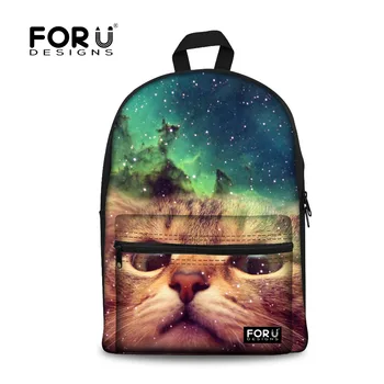 

FORUDESIGNS Children School Bags 3D Galaxy Space Star Printing Canvas Backpacks Women Cute Cat Student Book Bag Mochila Feminina