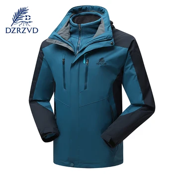 

DZRZVD Autumn Winter Outdoor Ski Hiking Waterproof 2 in 1 Jacket Men Two-Piece Windproof Fleece Warm windbreaker Sports Coats