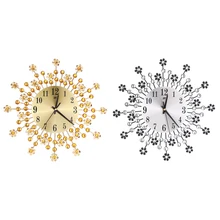 Inlaid Diamond Flower Living Room Silence Bedroom Metal Wall Clock