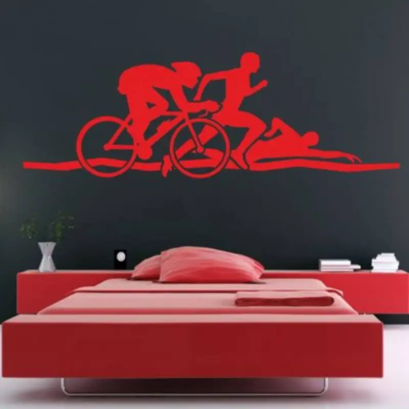 Triathlon Sticker Swim Riding Run Decal Swimming Posters Vinyl Wall Decals Pegatina Quadro Parede Decor Mural Swim Sticker