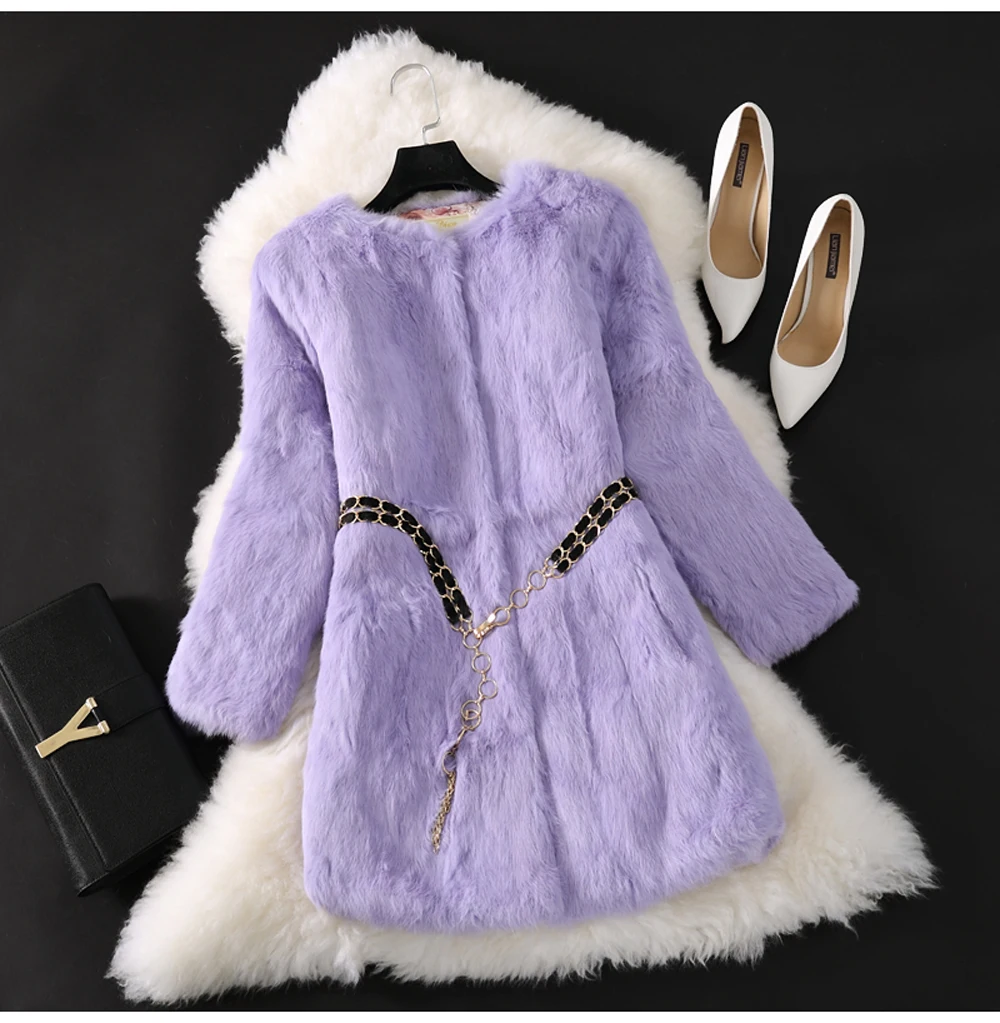 Новое популярное Женское пальто из натурального кроличьего меха, длинная стильная куртка из натурального кроличьего меха, натуральный мех кролика, жилет