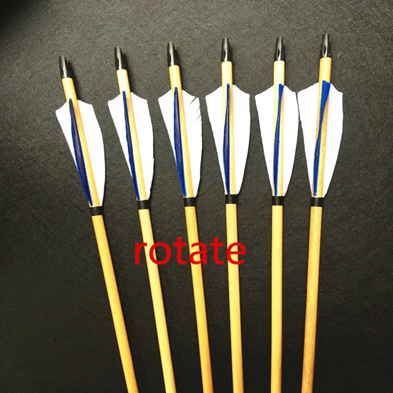 

6PCS 32 inch Turkey feather blue, white feather, rotating plastic black tail arrow for outdoor archery and recurve bow