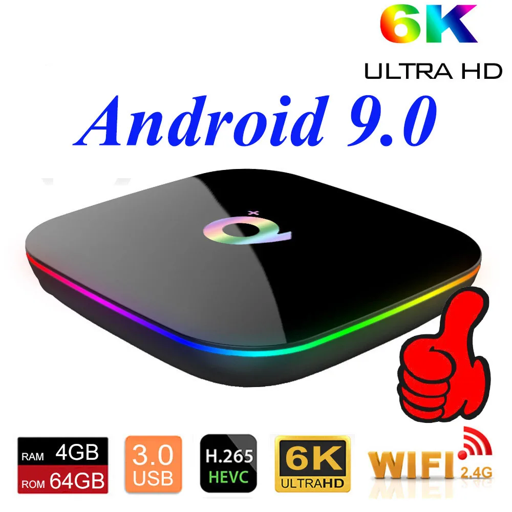 

Q Plus Smart TV Box 6K Android 9.0 TV Box 4GB RAM 32GB/64GB ROM Quad Core H.265 USB3.0 2.4G WiFi IPTV Set Top Box Media Player