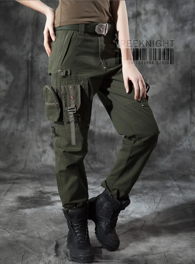 Новые женские армейские тактические штаны с несколькими карманами рабочие брюки-карго - Цвет: Армейский зеленый
