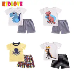 Kidlove Лидер продаж бренд для мальчиков милый мультфильм динозавра летняя Домашняя одежда костюм топы + шорты в тон для отдыха одежда из