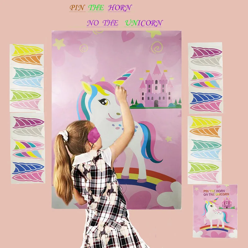 Вечерние наклейки на стену с изображением единорога 72x54 см, бумажные наклейки на стену, украшение для дома, принадлежности для вечеринки в честь Дня Рождения с изображением единорога - Цвет: Pink
