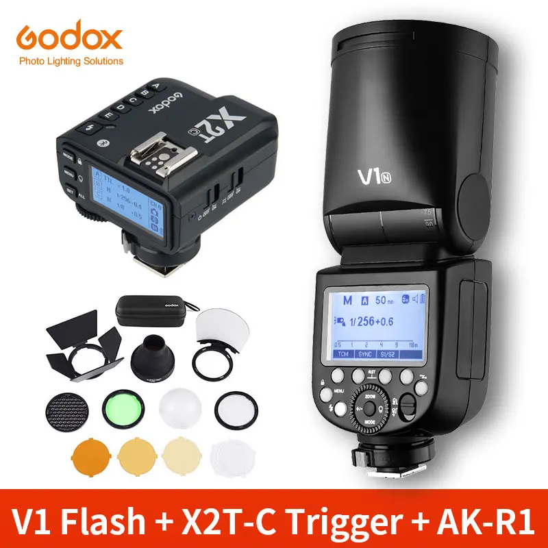 V1 AK-R1 X2T Вспышка Godox V1 V1C V1N V1S V1F V1O ttl 1/8000s HSS Speedlite Flash с триггером X2T-C/N/S/F/O для Canon Nikon sony Fuji Olympus - Цвет: V1 AK-R1 X2T