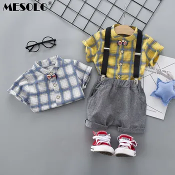 

MESOLO Short-sleeved Plaid T-shirt, back strap and shorts for children in summer sportswear of the new style in 2019