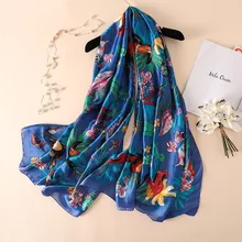 Роскошный бренд, чистый Шелковый шарф для женщин, летний дизайнерский платок для птиц, Женская длинная бандана, новинка 180*90 см
