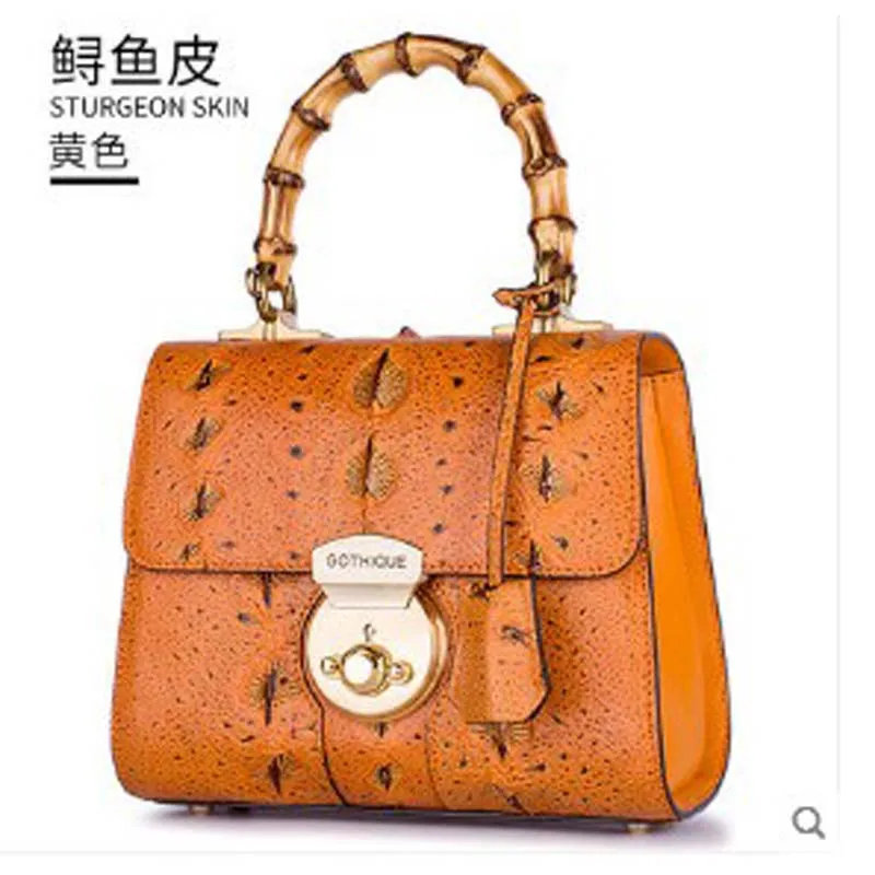 gete 2019 new Imported Russian sturgeon skin handbag handbag leather fashion lock bag single-shoulder bag fish skin bag lady