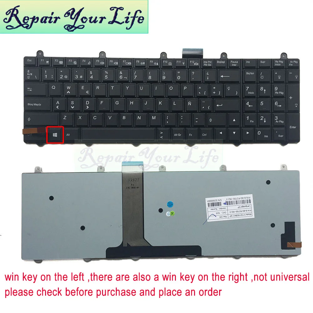 

Repair You Life Spanish laptop keyboard for Clevo P150EM P170EM P370EM P570W SP backlight backlit keyboard original V132150BK1
