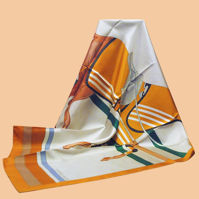 

HuaJun 2 Store|| Atmosphere field How to match it all "Cheval a la Couverture" 90 silk square scarf Twill inkjet scarf