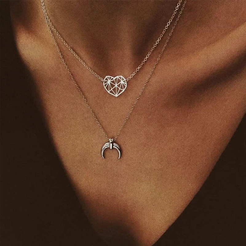 

Lalynnly New Design Vintage Boho Horn Heart Choker Necklace Statement Pendant Necklace For Women Beach Jewelry Gifts 2018 N67701
