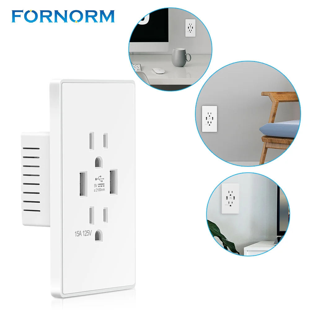 FORNORM Standard Dual USB Wall Outlets Electrical Outlet Anti Fire