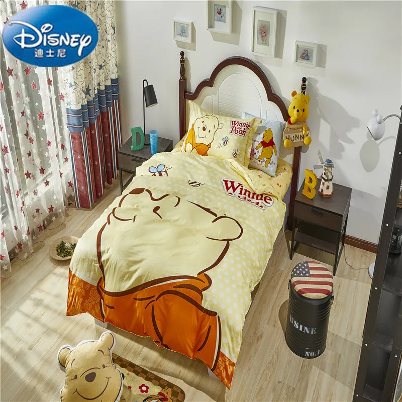 Disney Authentic Winnie The Pooh HD 3D печать Комплект постельного белья 3/4 шт. Шелковая простыня