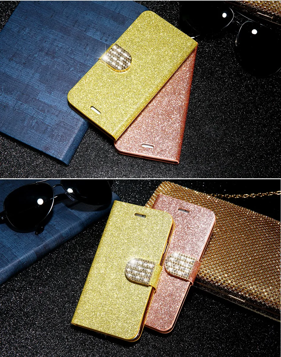 FLOVEME Luxury Bling Diamond Glitter Flip Case for Apple iphone 6 6S 7 Plus 5.5 Leather Girl Bag Wallet Stand Rhinestone Cover (15)