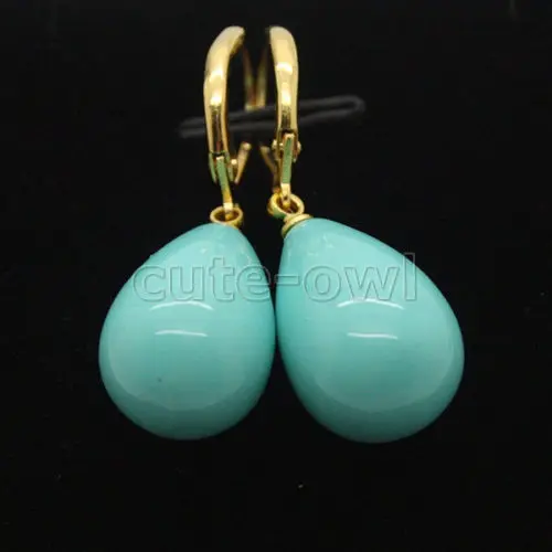 

Hot sale new Style >>>>Huge 12X16MM tear drop blue turquoise Shell Pearl Earrings -Top quality free shipping