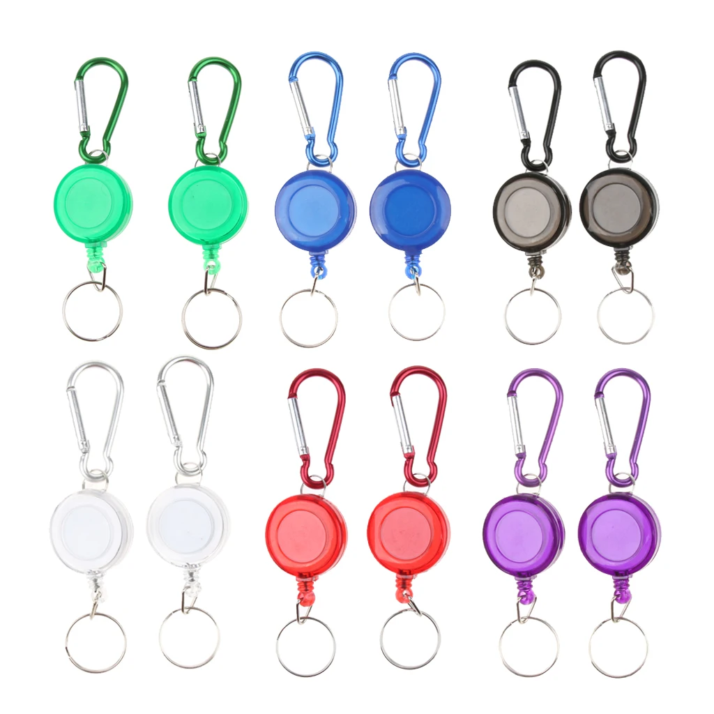 

2pcs Retractable Carabiner Key Ring Chain Buckle Badge Reel Recoil Key With 20" Nylon Rope for Outdoor Camping Hiking Activities