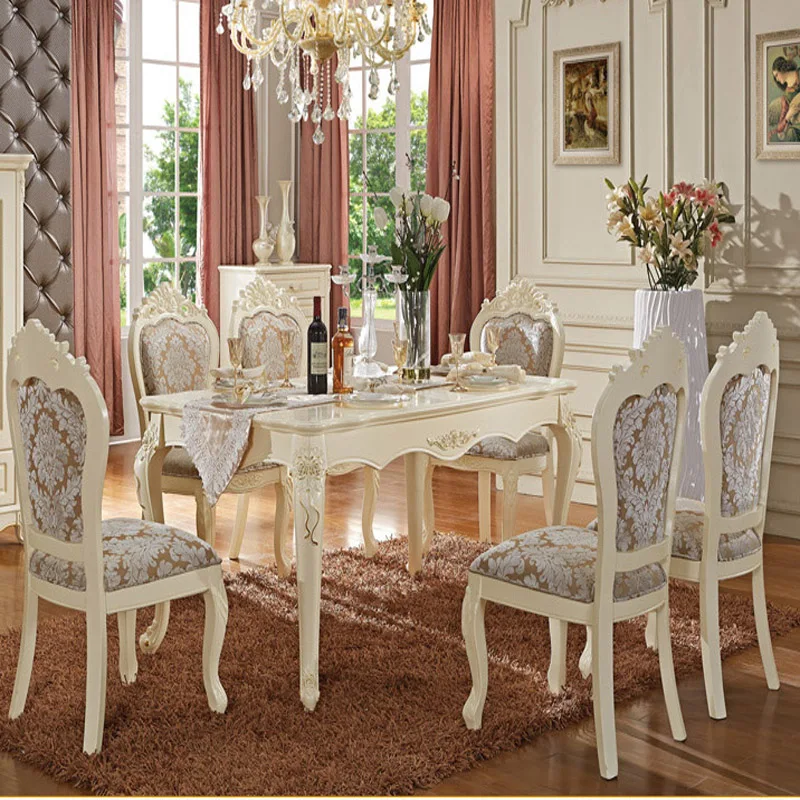 طاولات طعام -Food Tables <>♡ Continental-Carved-Wood-Dinette-combination-of-French-garden-Dining-Table-flowers-white-rectangular-Dining-Table