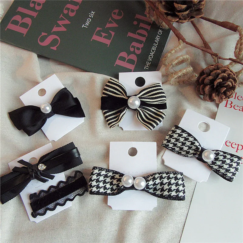 

Korean Small Fragrance Handmade Hair Accessories Girl Women Fashion Simple Striped Houndstooth Plaid Bow Hair Clip Hairpins