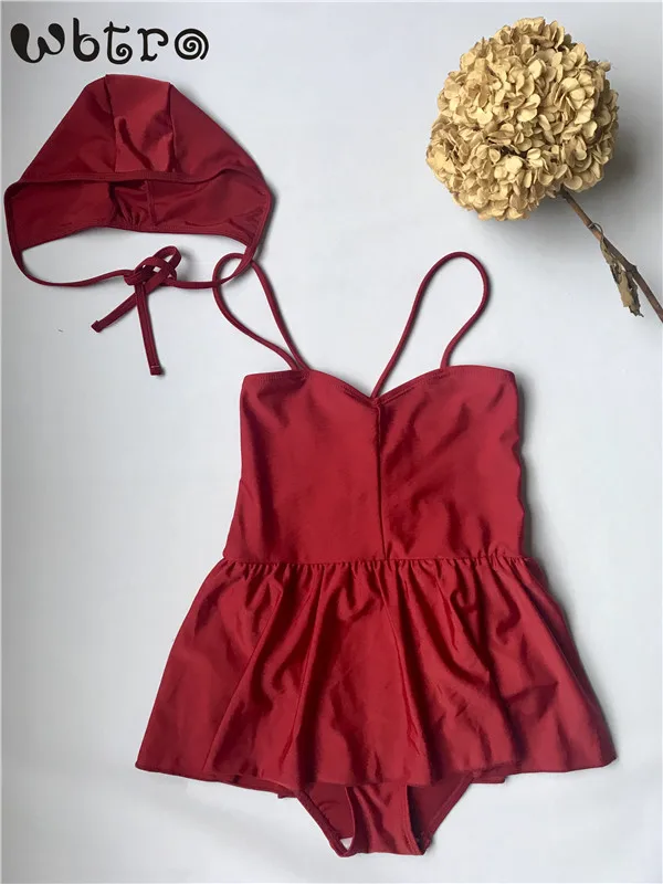 WBTRO/детский цельный купальный костюм; купальный костюм для спа-пляжа; купальный костюм для бассейна; Лидер продаж; весеннее платье на подтяжках для маленьких девочек; платье-комбинация - Цвет: Красный
