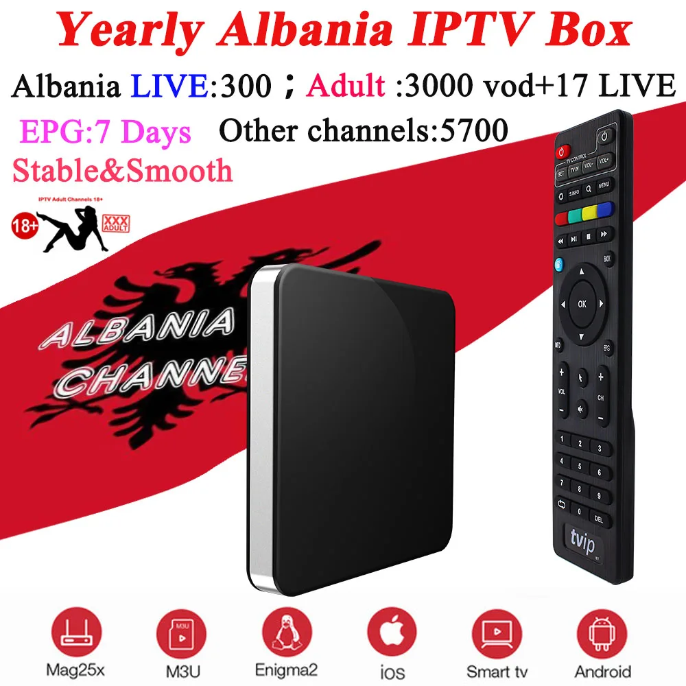 TVIP 605 tv box android Linux OS HD 1080P smart tv +Yearly Albania IPTV