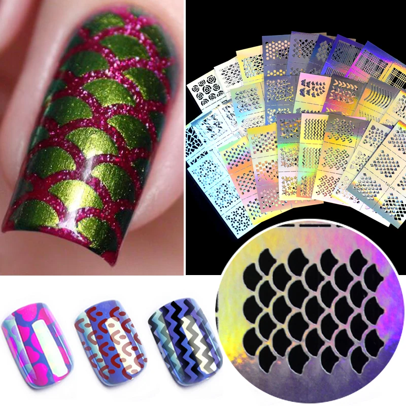 

ZKO 1Pc Hollow Out Nail Art DIY Tips Guides Transfer Stickers Accessories French Tips Nails Decal Decoration