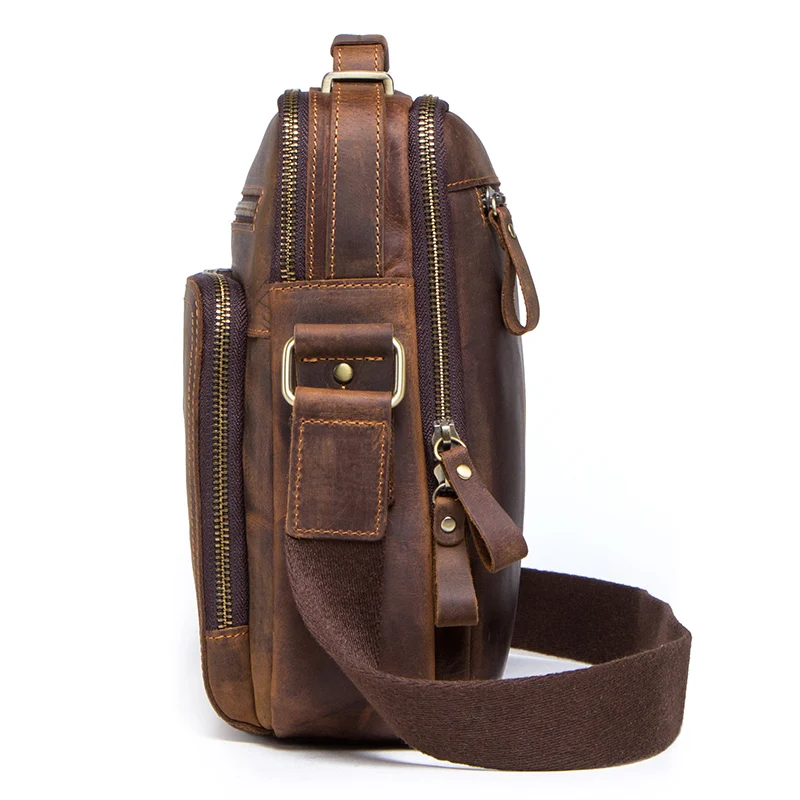 Vintage Leather Mens small shoulder messenger bag Boys Gift Crossbody travel bag