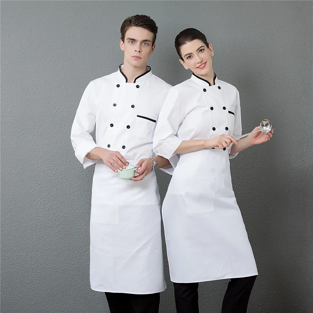 Унисекс с длинным рукавом шеф-повара куртки кухня готовка Отель Ресторан униформа пальто кухня комбинезоны официант шеф-повор одежда для мужчин и женщин