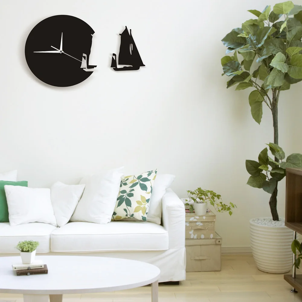 Yacht Leaving Wall Clock Modern Design Home Decor Sea Style Wall Watch The Sailing Boat Ship Clock Sailors Marines Gift 4