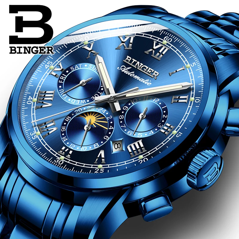 Швейцарские автоматические механические часы для мужчин Бингер люксовый бренд для мужчин s часы сапфир часы водонепроницаемый relogio masculino B1178-8