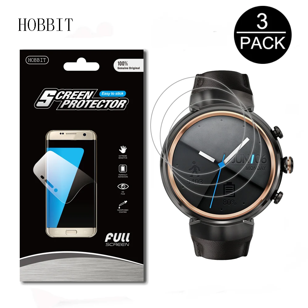 

3Pack For Asus ZenWatch 3 Smartwatch Full Coverage Anti-Scratch Ultra HD Premium Shield Film LCD Screen Protector Cover Film