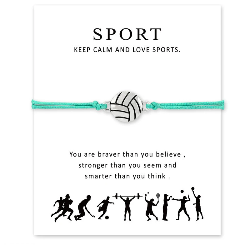 

2019 New Sport Foot Ball Adjustable Wax Cords Suede Charm Bracelet Jewelry Gymnastics Athlete Make a Wish Card Bracelet Jewelry