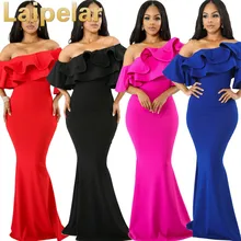 Laipelar Maxi Party Dress Women Mermaid Dresses Irregular Ruffled One-Shoulder Dress Autumn Elegant Club Long Cami Dress maxi cami dress with fringing black
