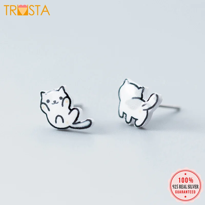 

Trustdavis 100% 925 Solid Real Sterling Silver Animal Cat Stud Earring For Teen Girl Friend Kid Lady ED241