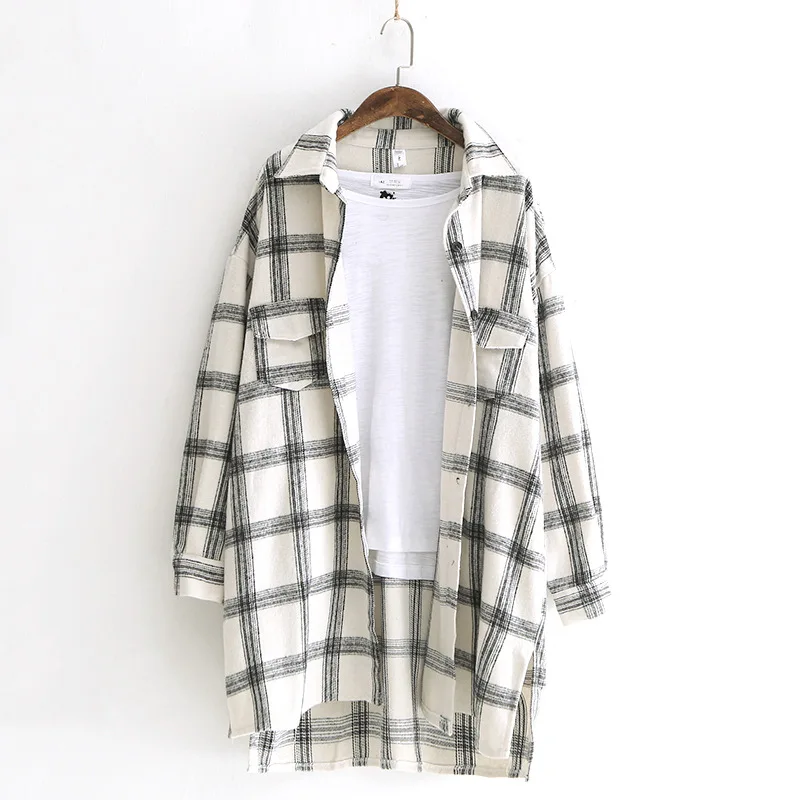 

Plaid blusa feminina Big Checkerboard shirt thick women's blouse new autumn Lapel cardigan long sleeved top coat