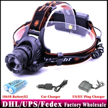 DHL 20 шт. 2000LM мощный U2 светодиодный налобный фонарь светодиодный Linterna 2x18650 зарядное устройство