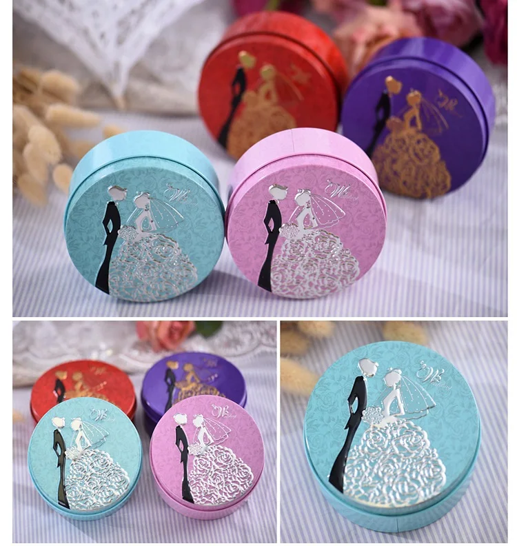 

100pcs Round Shape Metal Tin Material Bride Groom Candy Box Wedding Favor Box Wedding Candy Box Free Shipping
