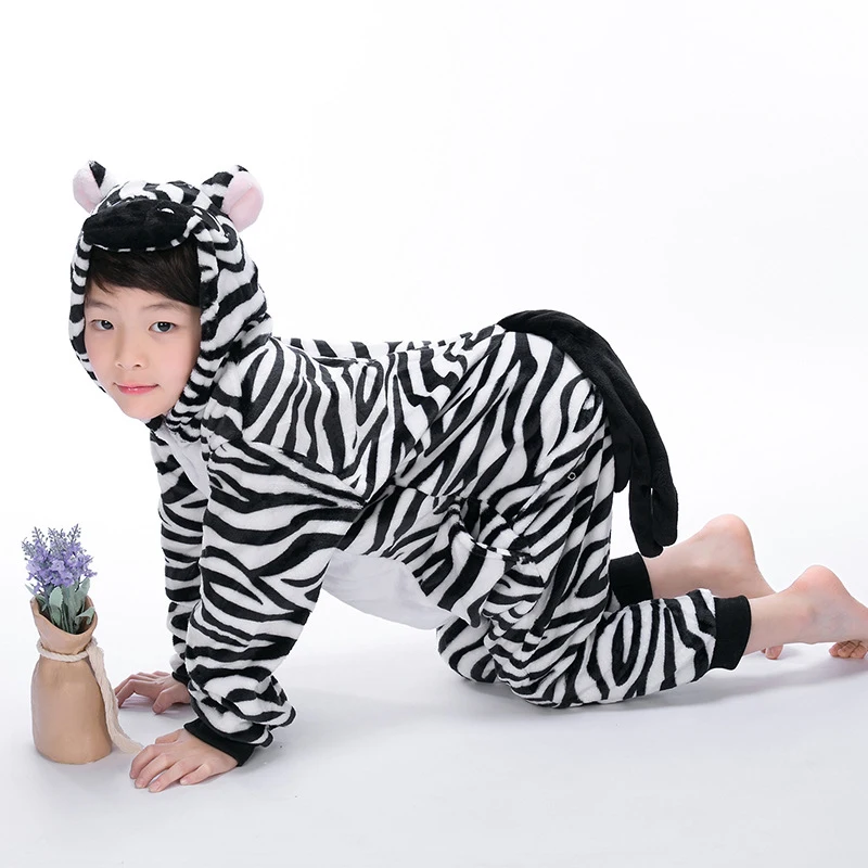 

Zebra Pajamas for Kids Onesies Girls Boys Cosplay Clothes Winter Animal Pajamas Set Children Sleepwear Teen Onesie 4-12 Years