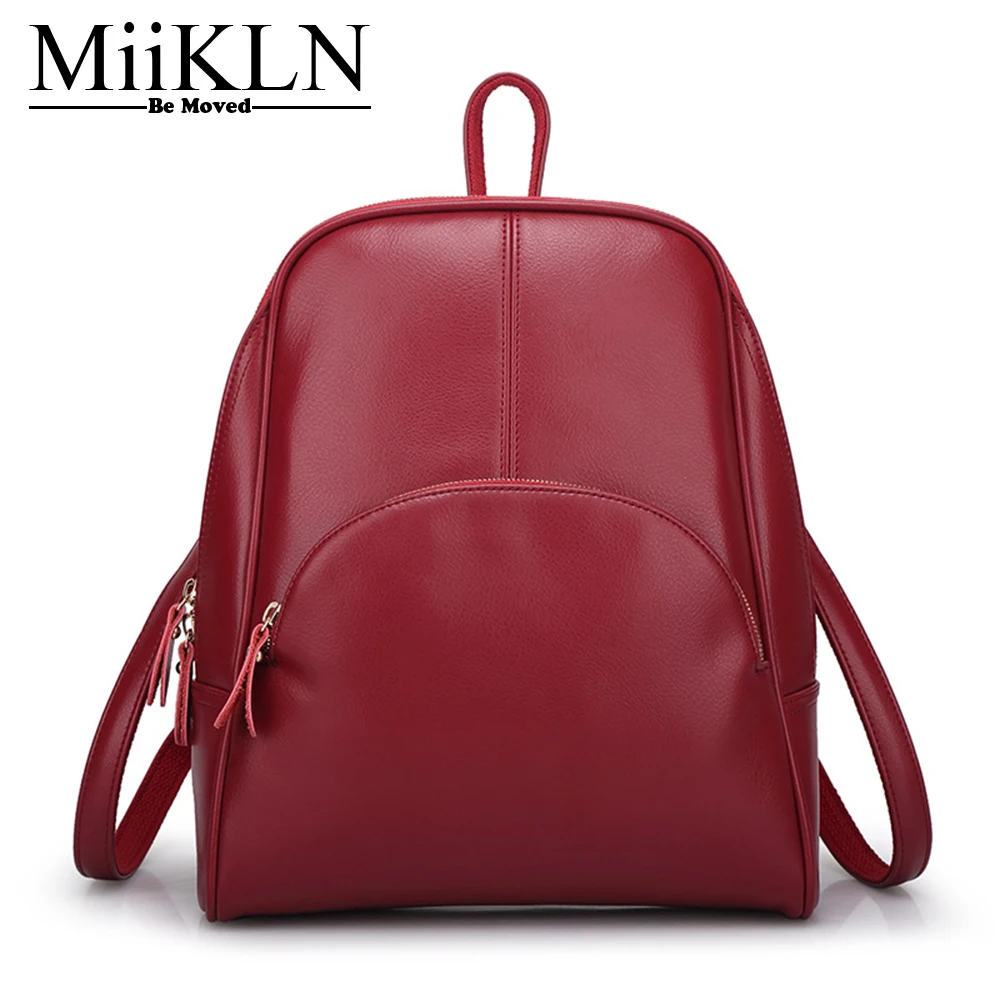 MiiKLN Red Black Yellow Blue Soft Leather Backpacks PU Zipper Vintage Small Mini Women`s ...