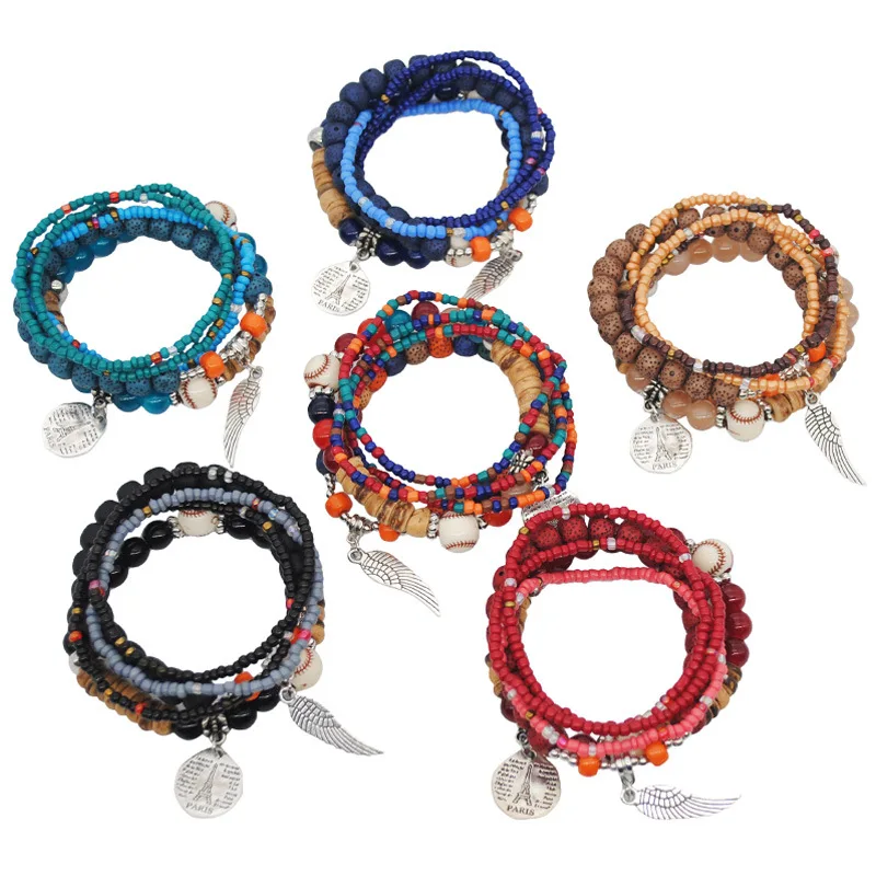 

2019 European and American Style New Color Bohemian National Style BraceletMulti-layer Marble Bracelet Bacelet Jewelry