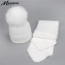 Зимние шапки из кроличьего меха, наборы шарфов для женщин и мужчин, настоящий помпон Лисий мех, теплые мягкие вязаные крючком меховые шапки, шарф Skullies Bones