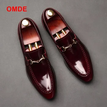 

OMDE Mens Dress Shoes British Style Men's Slip-on Shoes Fashion Patent Leather Loafers Italian Men Prom And Wedding Shoes