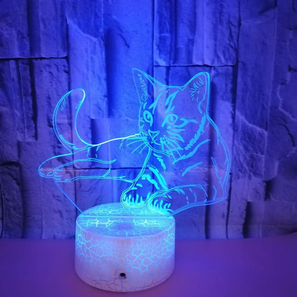 Цветная 3d настольная лампа в виде кошки акриловые стерео сенсорные Usb