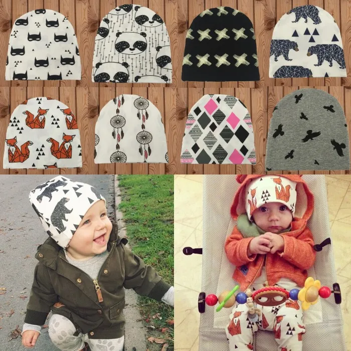

Brand Baby Hat Knit Cotton Cartoon Bear Batman Print Baby Caps For Boys Girls Spring Autumn Winter Children's Hats Child Beanie