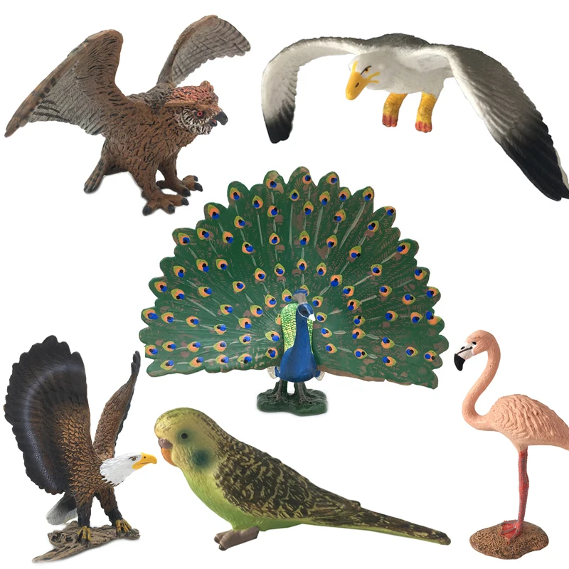 

1 pc Mini Simulation Animal Model Toy Parrot Flamingo Owl Peacock Decoration Collection Learning ModelToy Gift For Kids #B